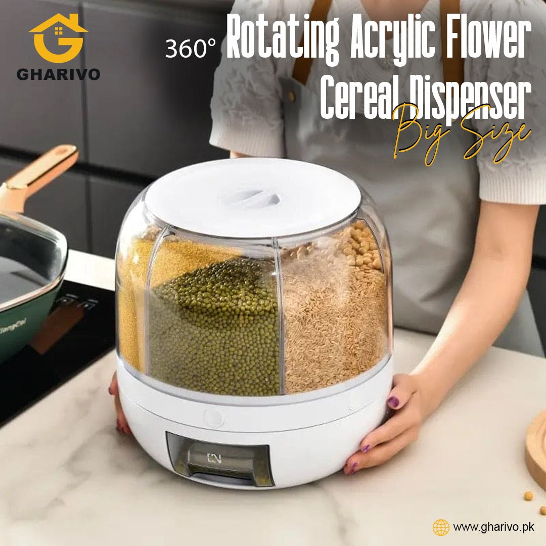 360° Rotating Acrylic Flower Cereal Dispenser Big Size 07kg