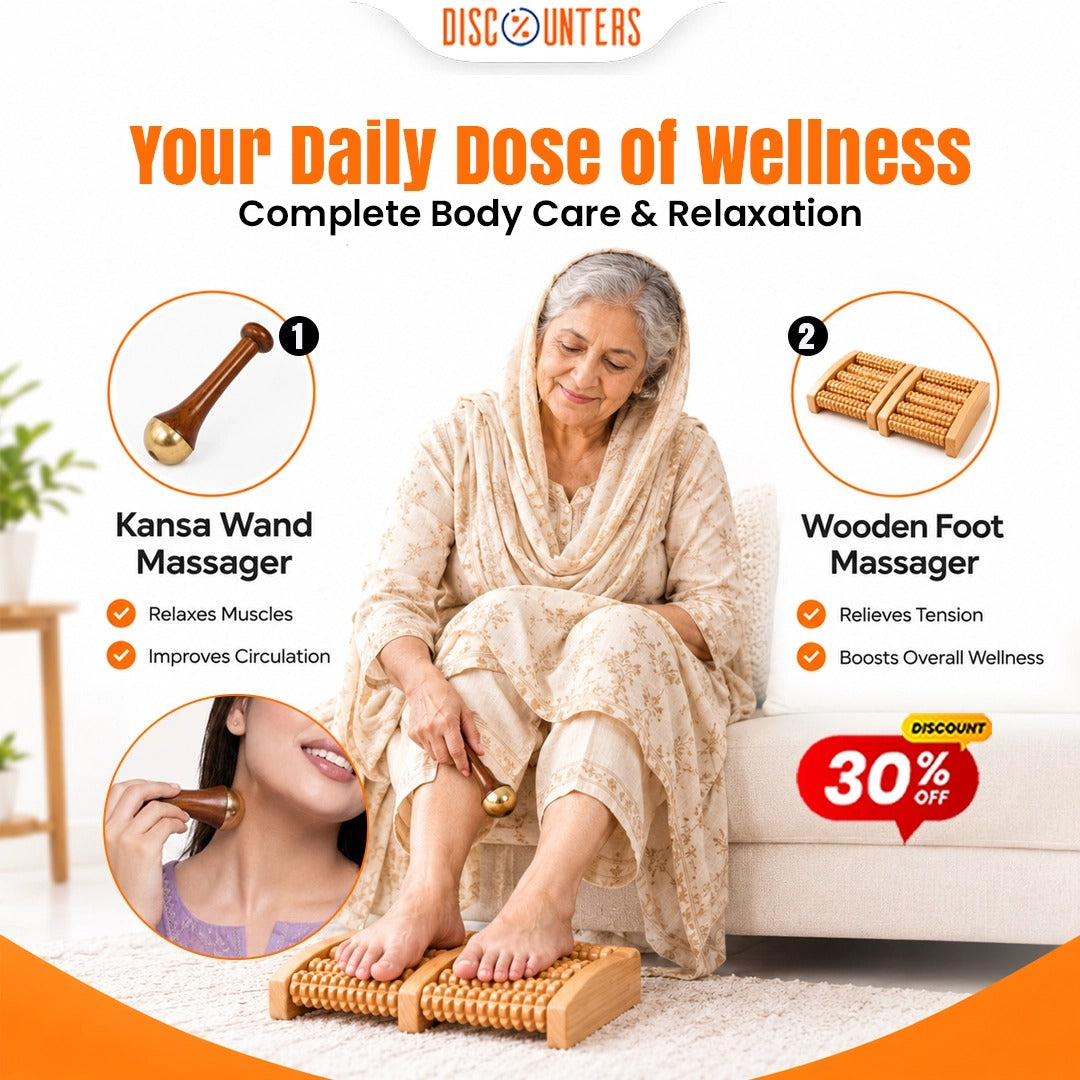 Wooden Wellness Combo - Kansa Wand & Foot Massager