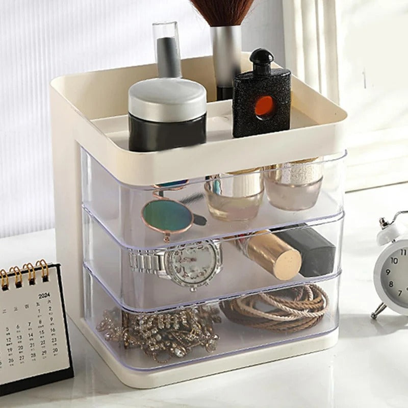 Dream Organizer with 3 Rotating Drawers ā Transparent Cosmetic & Jewellery Storage