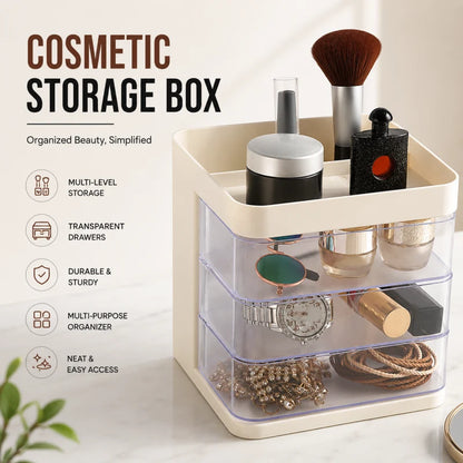 Dream Organizer with 3 Rotating Drawers – Transparent Cosmetic & Jewellery Storage