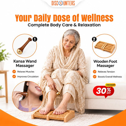 Wooden Wellness Combo - Kansa Wand & Foot Massager