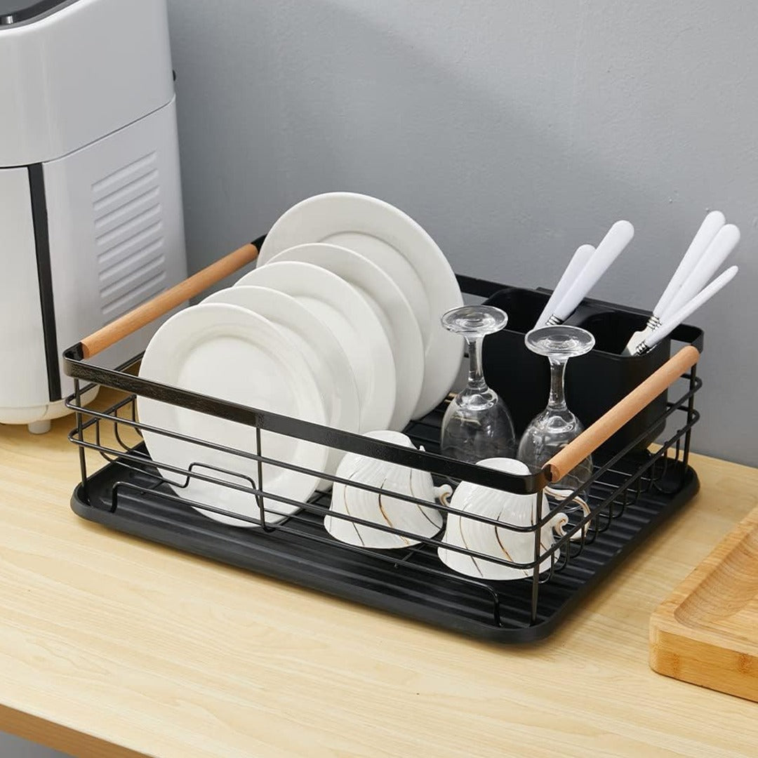 Metal Dish Rack With Wooden Handle