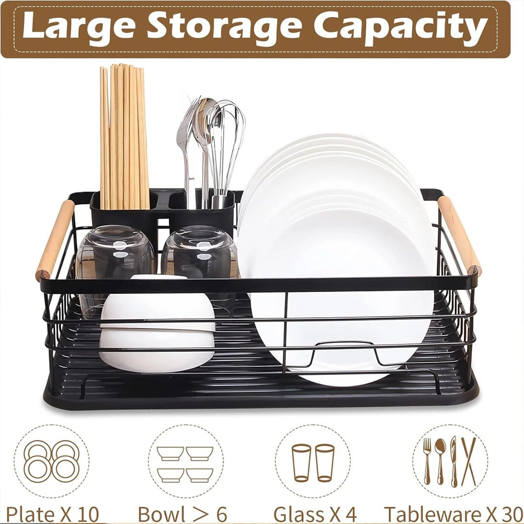 Metal Dish Rack With Wooden Handle