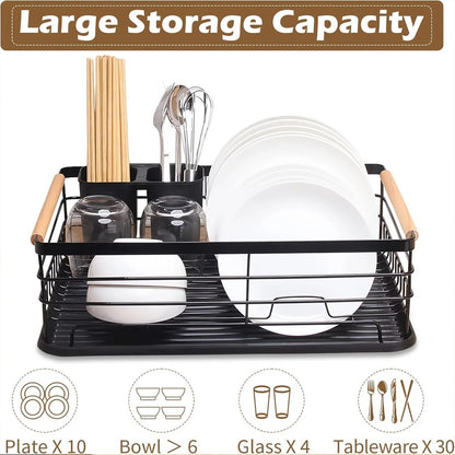 Metal Dish Rack With Wooden Handle