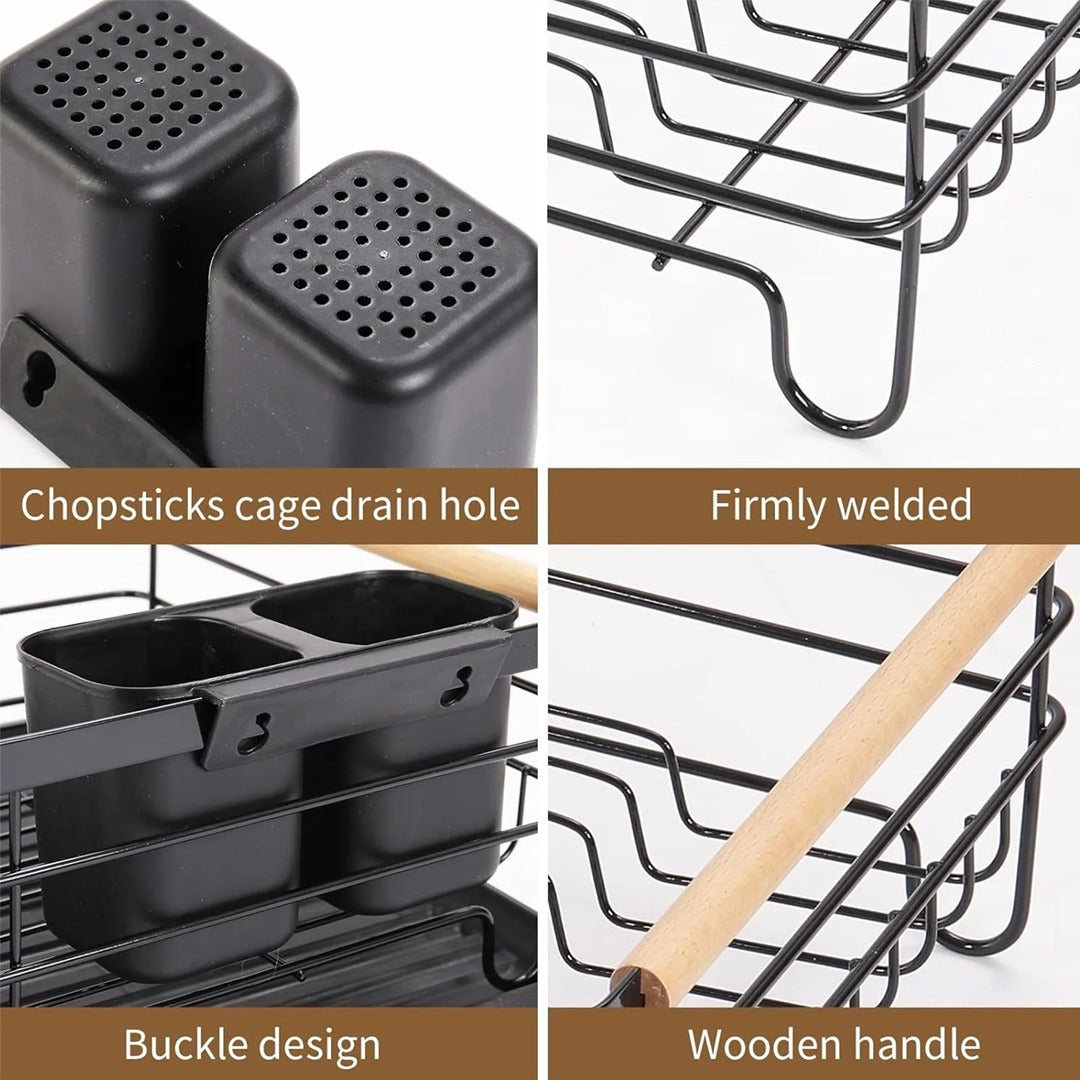 Metal Dish Rack With Wooden Handle