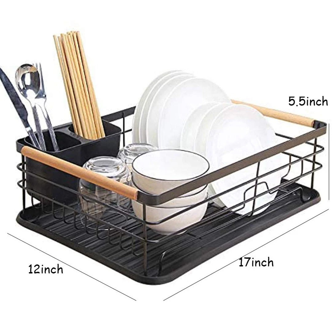 Metal Dish Rack With Wooden Handle