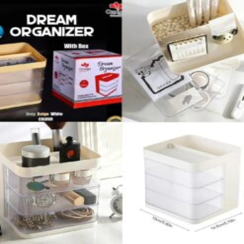 Dream Organizer with 3 Rotating Drawers – Transparent Cosmetic & Jewellery Storage
