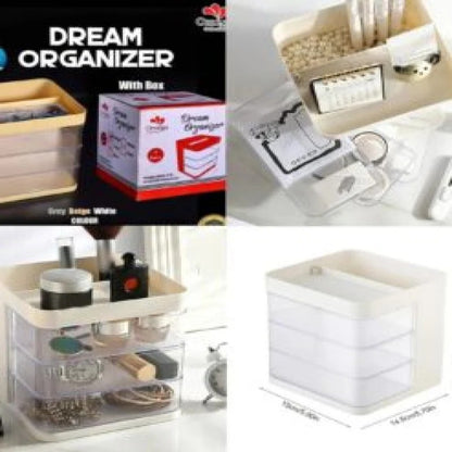 Dream Organizer with 3 Rotating Drawers – Transparent Cosmetic & Jewellery Storage