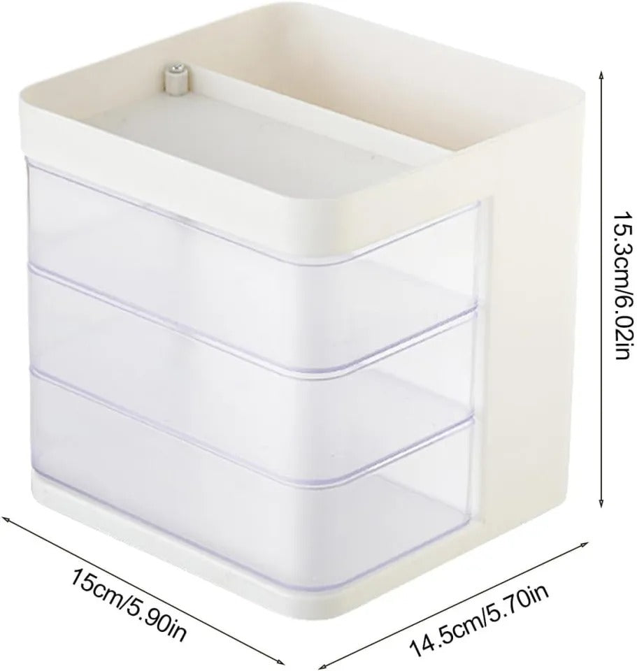 Dream Organizer with 3 Rotating Drawers – Transparent Cosmetic & Jewellery Storage